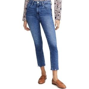 PAIGE Blue Straight Leg Jeans with Vintage-Inspired Look